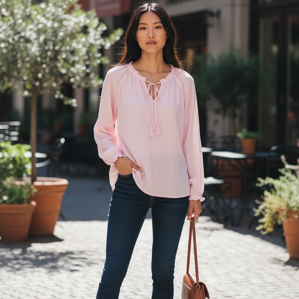 JAG Light Pink Peasant Top Size Medium